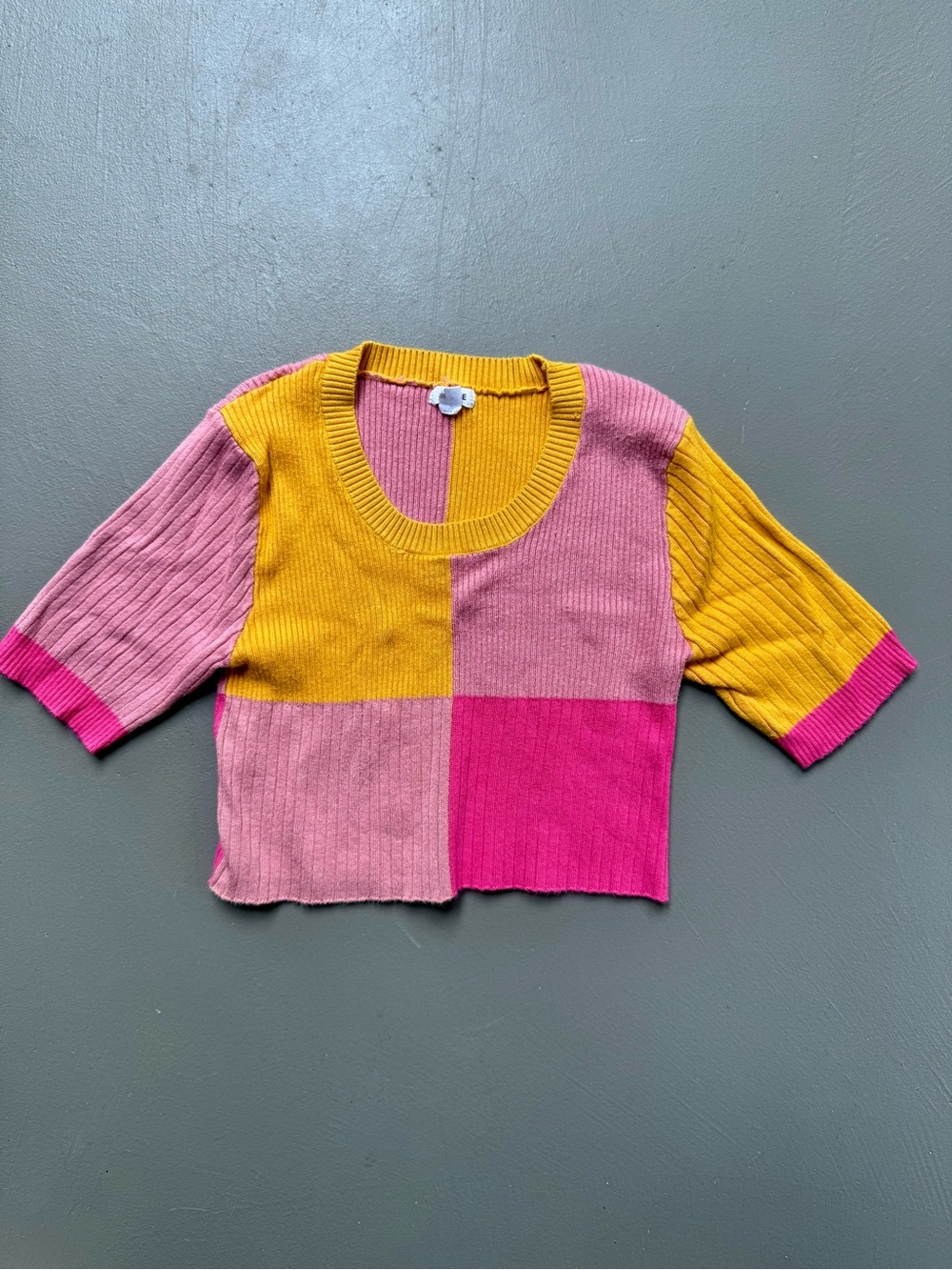 Garage Colorblock Ribbed Crop Top in Pink & Yellow